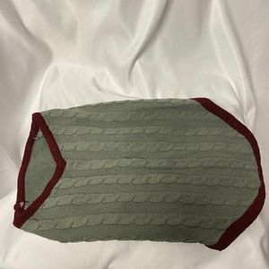 Dog Sweater Gray and Maroon Cable Knit